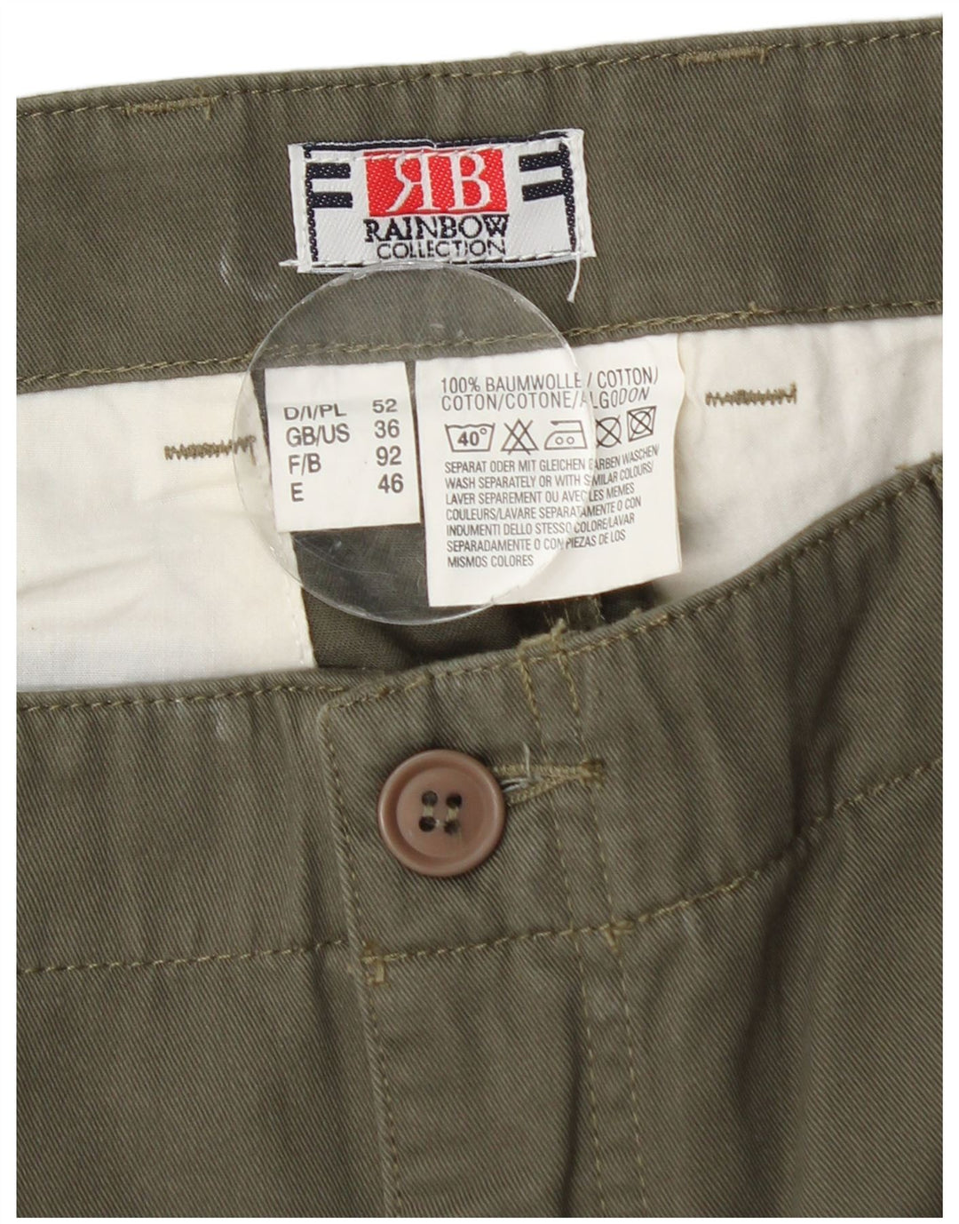 Rainbow Mens Straight Cargo Trousers W36 L28 Khaki Cotton