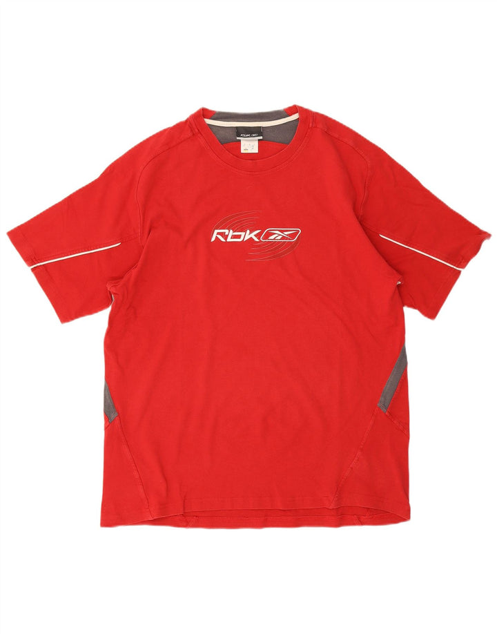 Reebok Mens Graphic T-Shirt Top Medium Red Colourblock Cotton