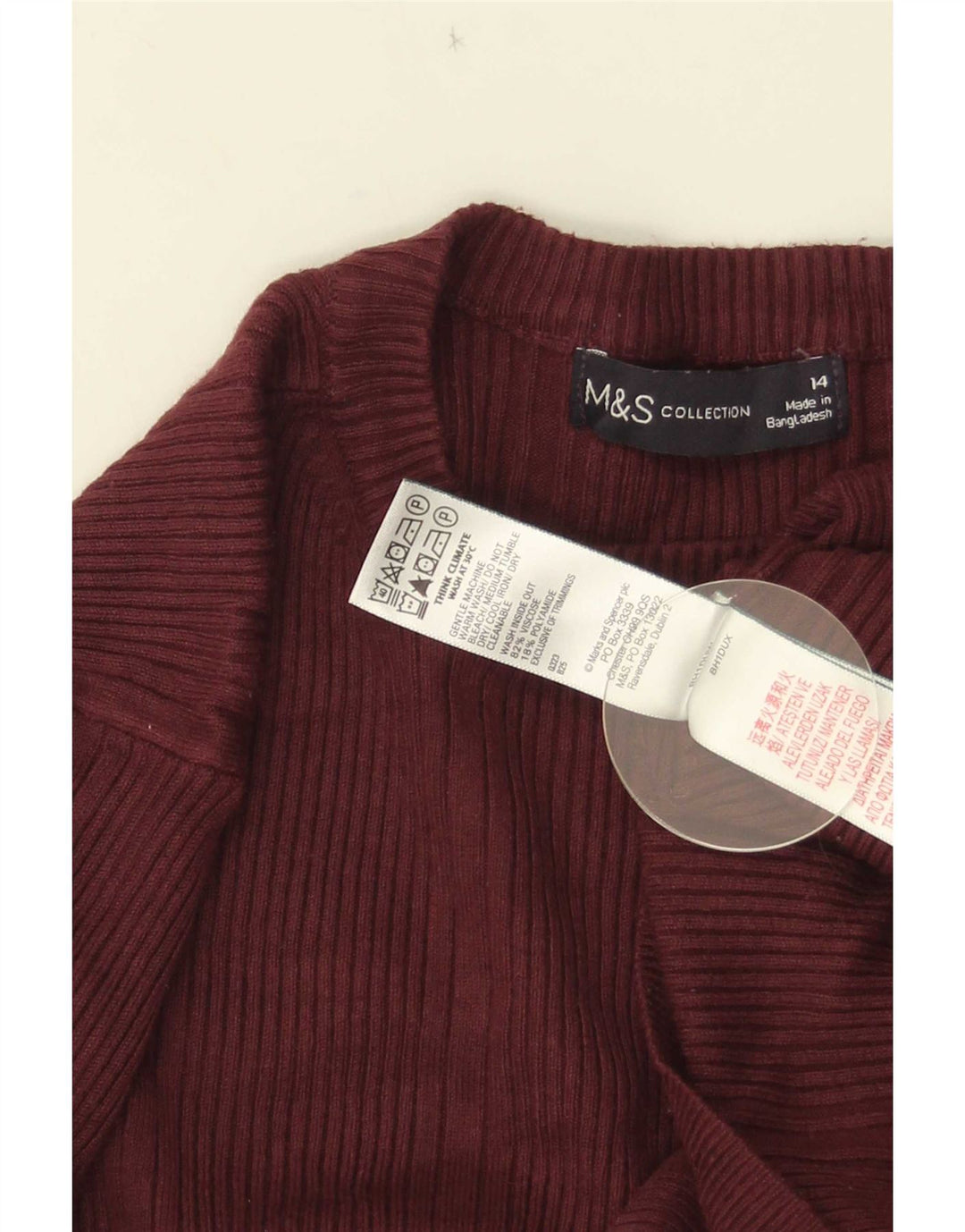 Marks & Spencer Womens Crew Neck Jumper Sweater UK 14 Medium Burgundy