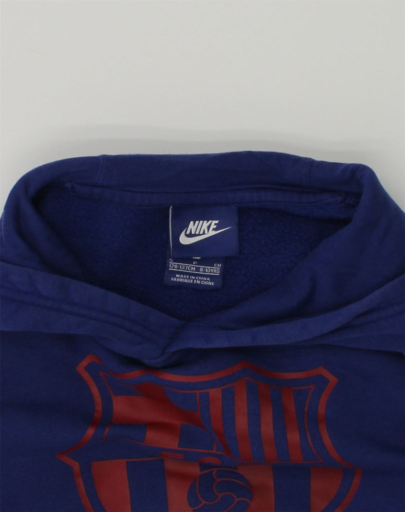 NIKE Boys Graphic Hoodie Jumper 8-9 Years Small Navy Blue Cotton | Vintage Nike | Thrift | Second-Hand Nike | Used Clothing | Messina Hembry 