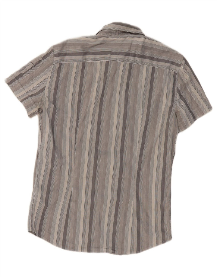 TRUSSARDI Mens Short Sleeve Shirt Size 40 Medium Grey Striped Cotton Vintage Trussardi and Second-Hand Trussardi from Messina Hembry 