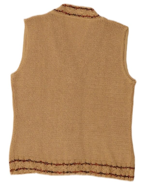 Vintage Womens Sleeveless Cardigan Sweater UK 12 Medium Brown