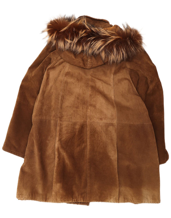 Vintage Womens Oversized Hooded Suede Windbreaker Coat IT 46 Large Brown