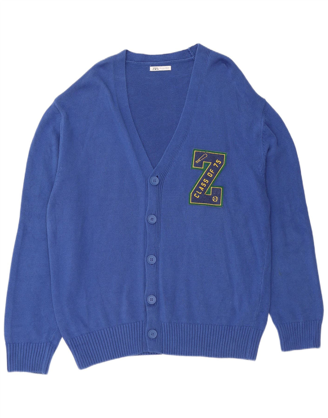 ZARA Mens Graphic Cardigan Sweater Large Blue Cotton