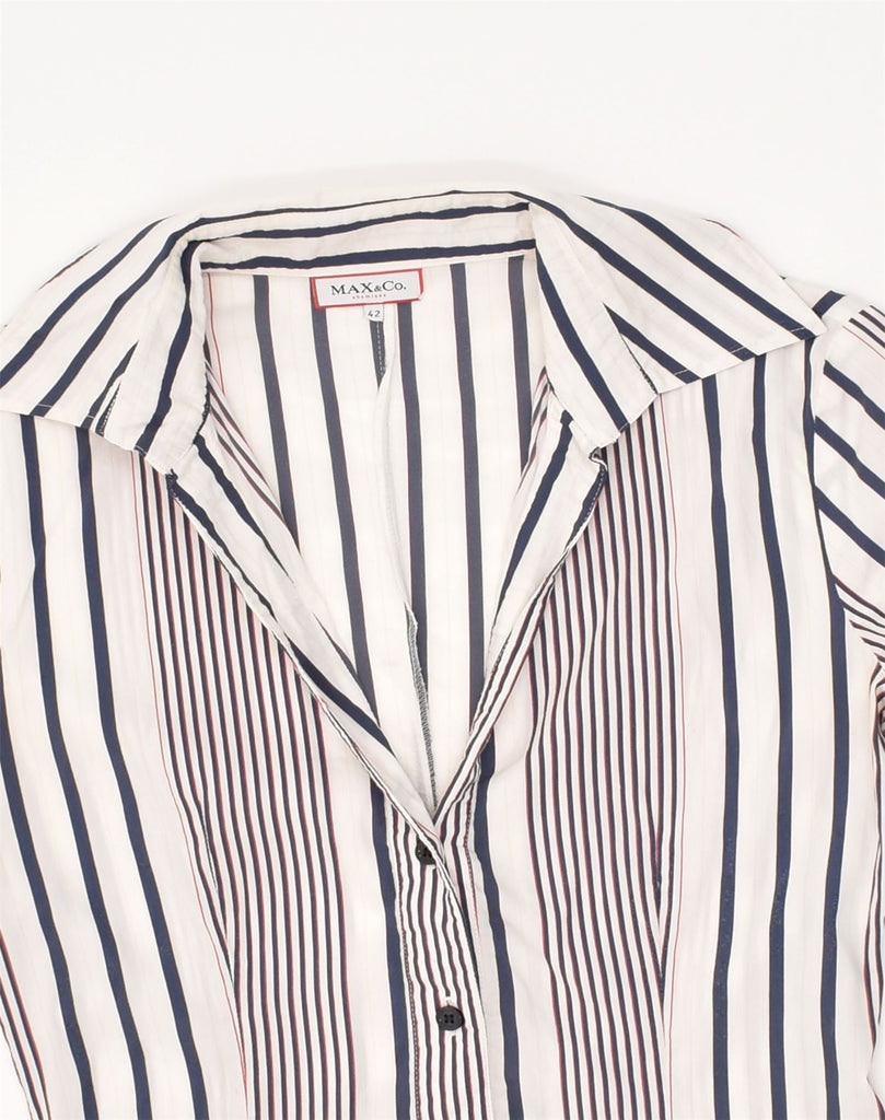 MAX & CO. Womens 3/4 Sleeve Shirt Blouse IT 42 Medium White Striped Cotton | Vintage Max & Co. | Thrift | Second-Hand Max & Co. | Used Clothing | Messina Hembry 