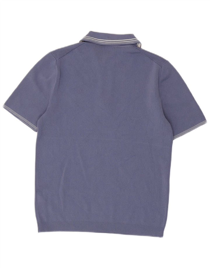Reiss Mens Zip Neck Polo Shirt Small Blue Viscose