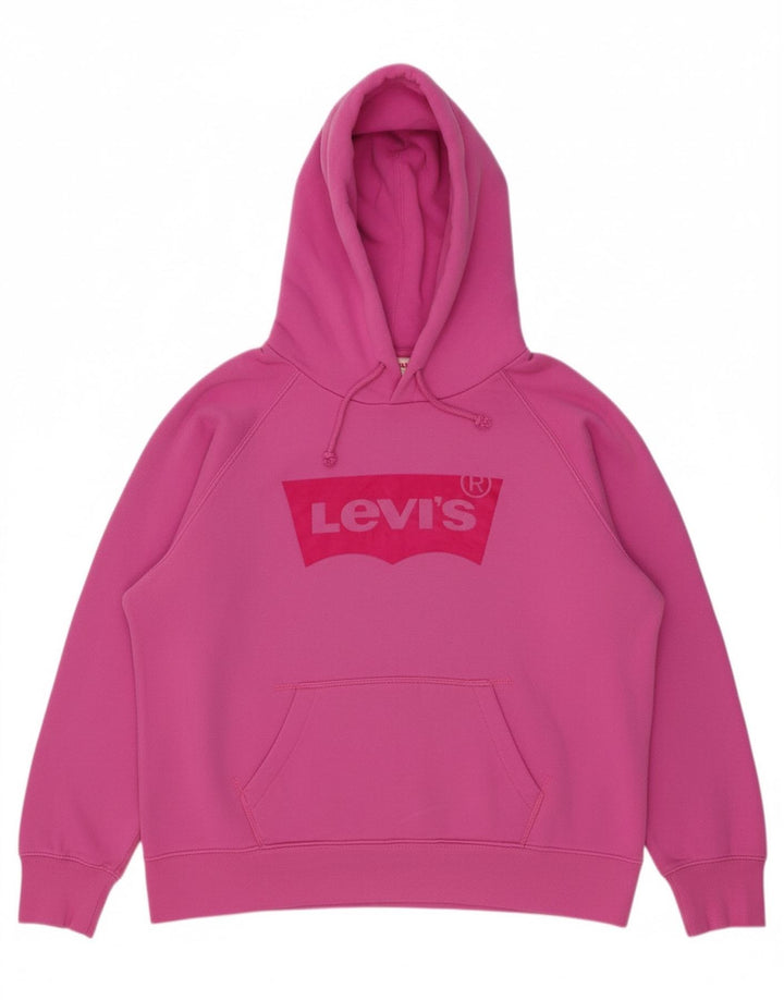 LEVI'S Womens Graphic Oversized Hoodie Jumper UK 16 Large Pink