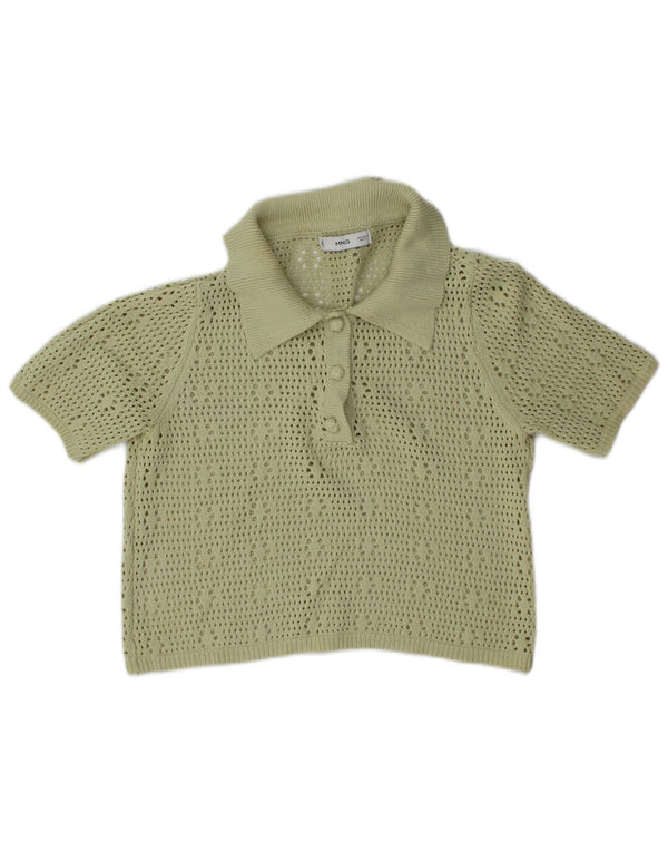 Mango Womens Crop Short Sleeve Polo Neck Jumper Sweater UK 12 Medium Green