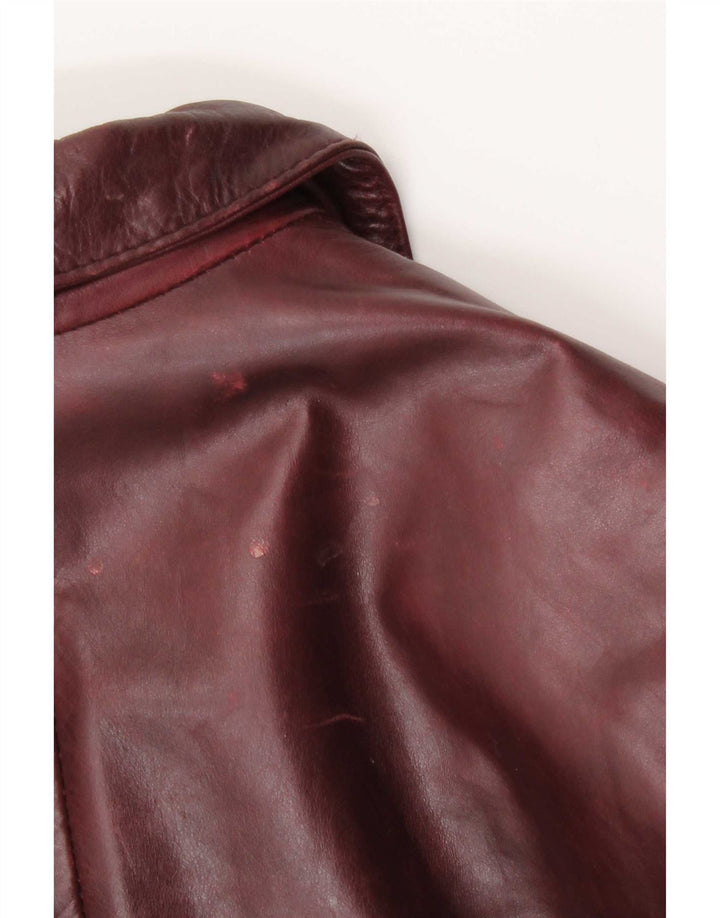 Heeli Womens Leather Coat UK 12 Medium Burgundy
