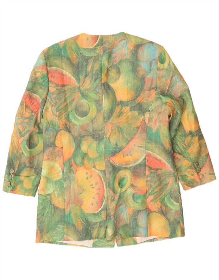 VINTAGE Womens Longline Abstract Pattern Blazer Jacket EU 42 Large Green