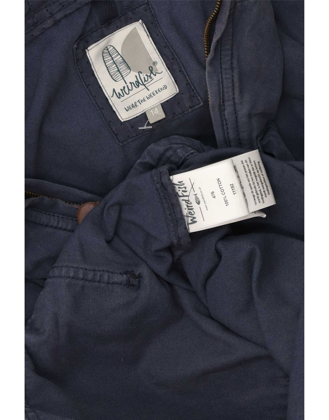 Weird Fish Womens Hooded Bomber Jacket UK 14 Medium Navy Blue Cotton