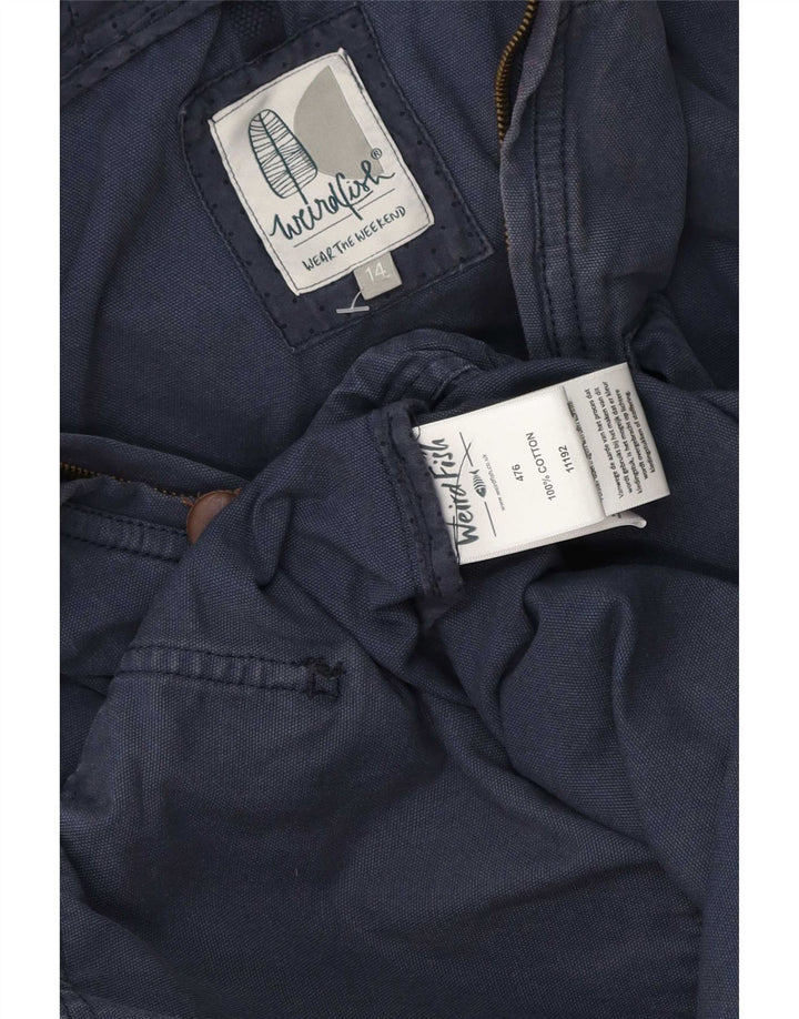 Weird Fish Womens Hooded Bomber Jacket UK 14 Medium Navy Blue Cotton