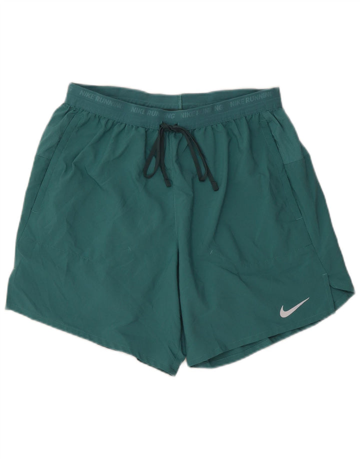 NIKE Womens Dri Fit Graphic Sport Shorts UK 14 Medium  Green Polyester