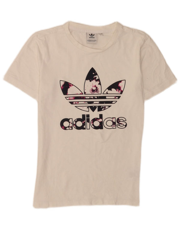 Adidas Womens Graphic T-Shirt Top UK 6 XS White Cotton