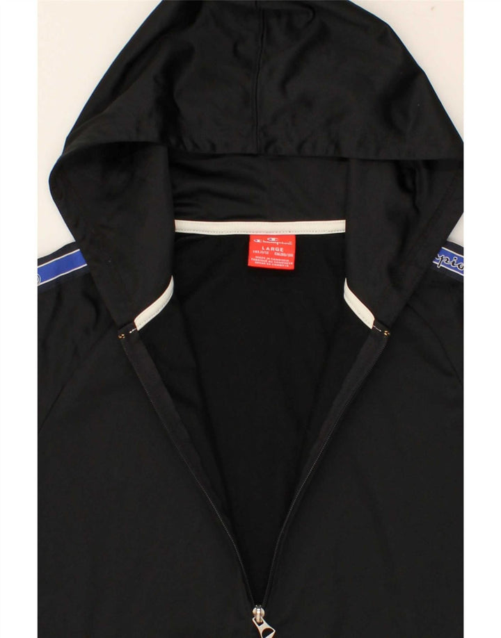 CHAMPION Boys Graphic Zip Hoodie Sweater 11-12 Years Large Black Polyester Vintage Champion and Second-Hand Champion from Messina Hembry 