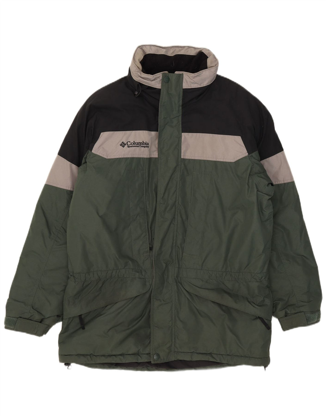 Columbia Mens Hooded Ski Jacket UK 38 Medium Green Colourblock Nylon