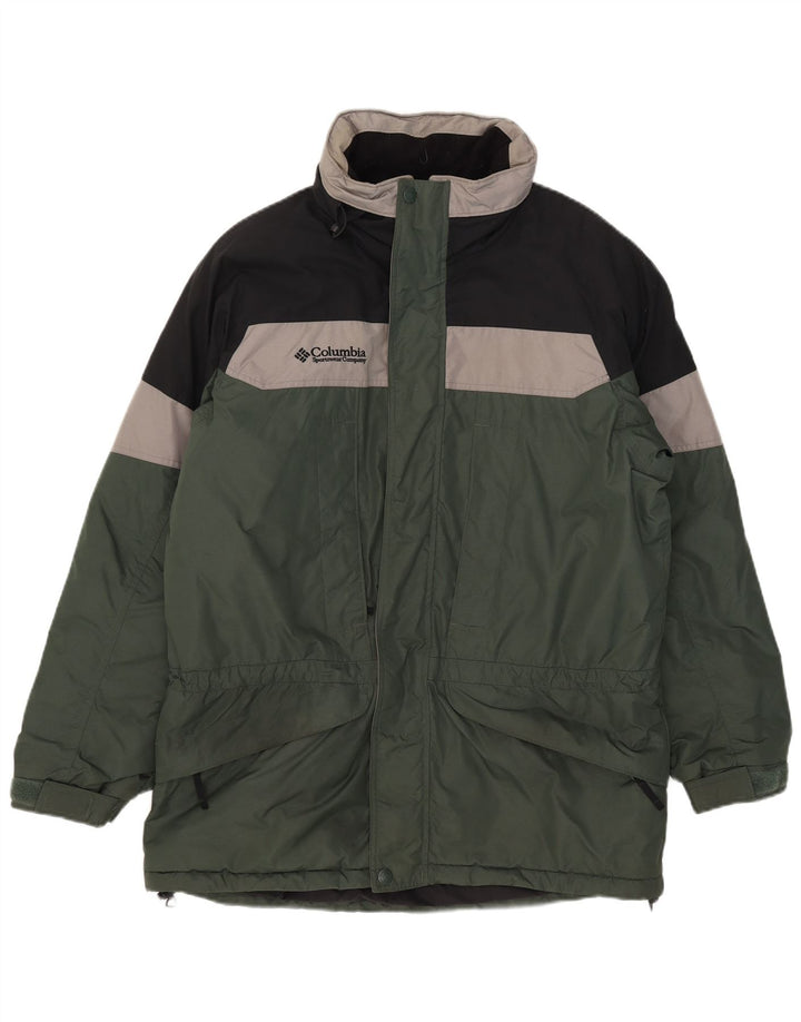 Columbia Mens Hooded Ski Jacket UK 38 Medium Green Colourblock Nylon
