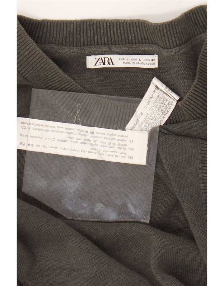 Zara Mens Crew Neck Jumper Sweater Large Grey Linen