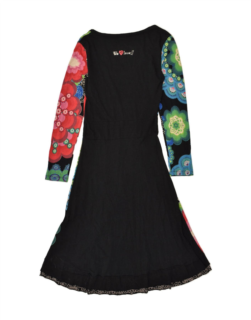 DESIGUAL Womens Graphic Long Sleeve A-Line Dress UK 12 Medium Black Cotton | Vintage Desigual | Thrift | Second-Hand Desigual | Used Clothing | Messina Hembry 