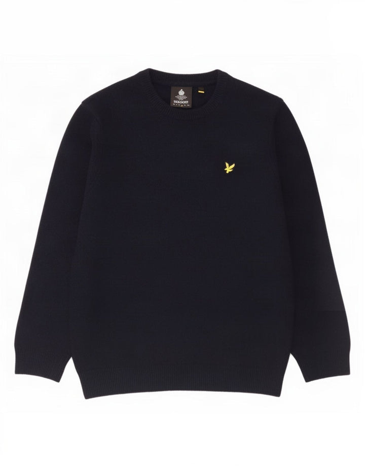 Lyle & Scott Mens Crew Neck Jumper Sweater Large Navy Blue Wool