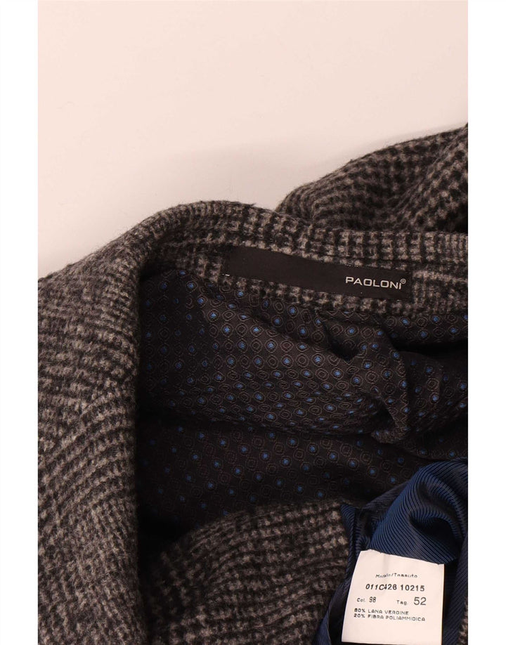 Paoloni Mens Overcoat IT 52 XL Grey Houndstooth Virgin Wool
