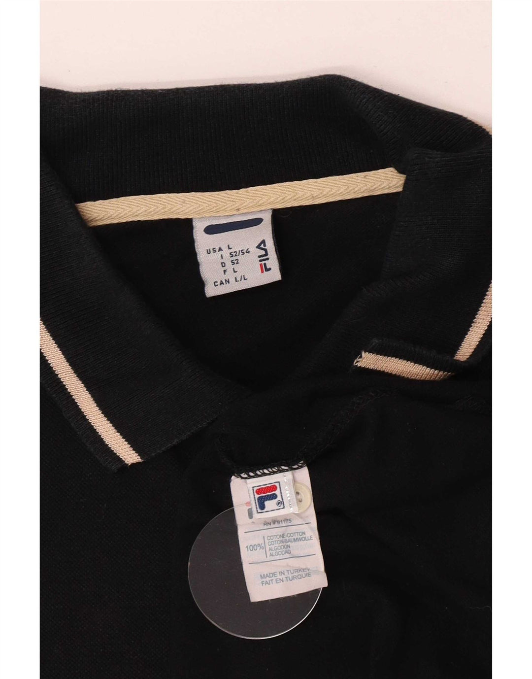 Fila Mens Polo Shirt Large Black Striped Cotton