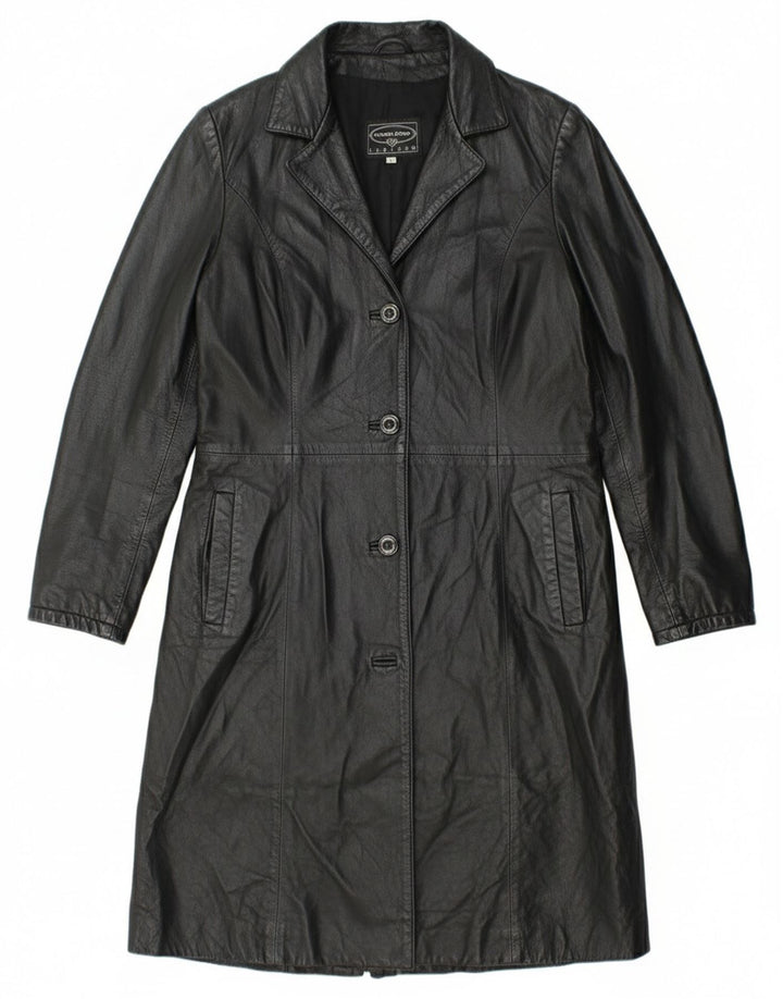 Roberta Ferrini Womens Leather Coat IT 44 Medium Black Leather