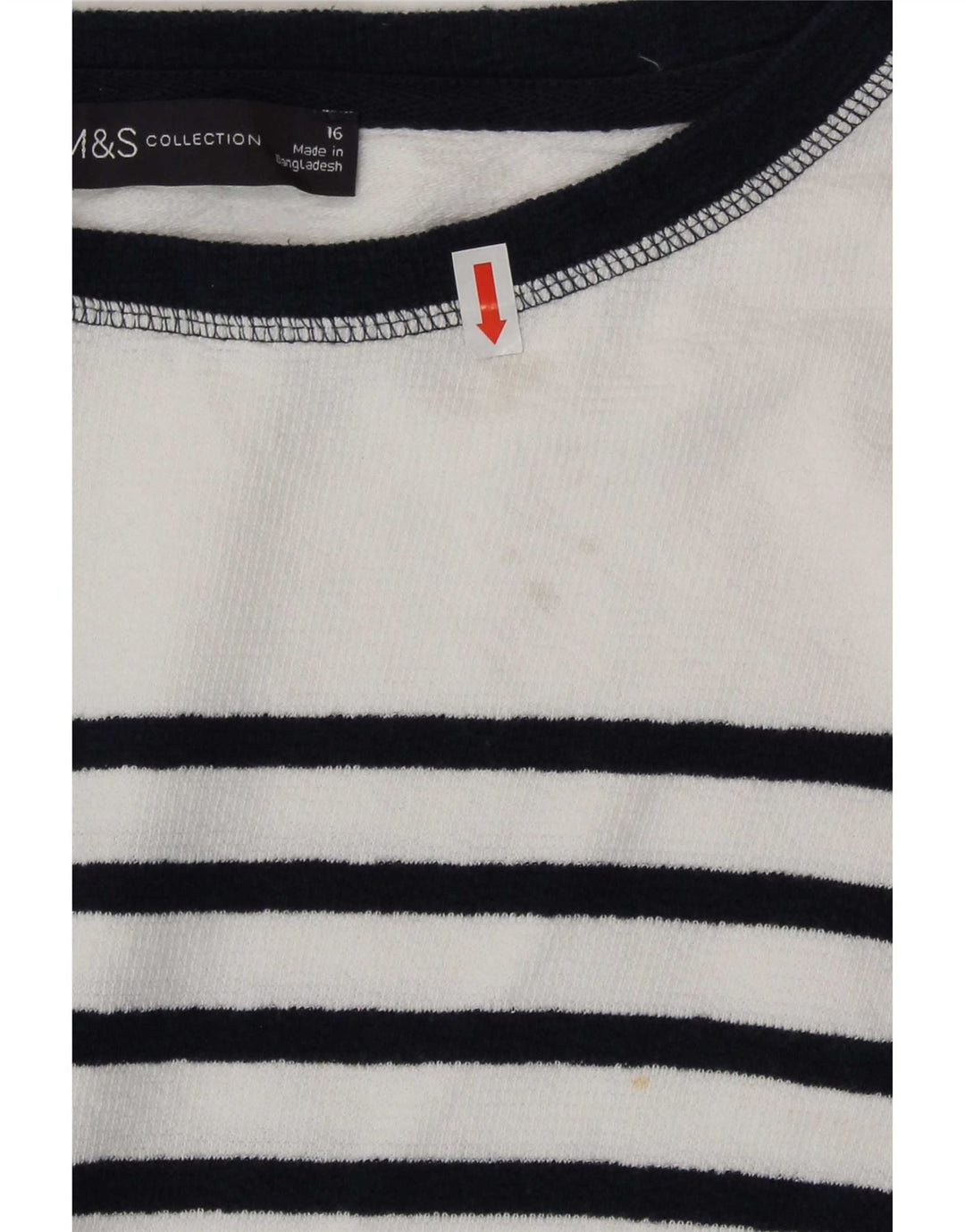 Marks & Spencer Womens Top Long Sleeve UK 16 Large White Striped Cotton