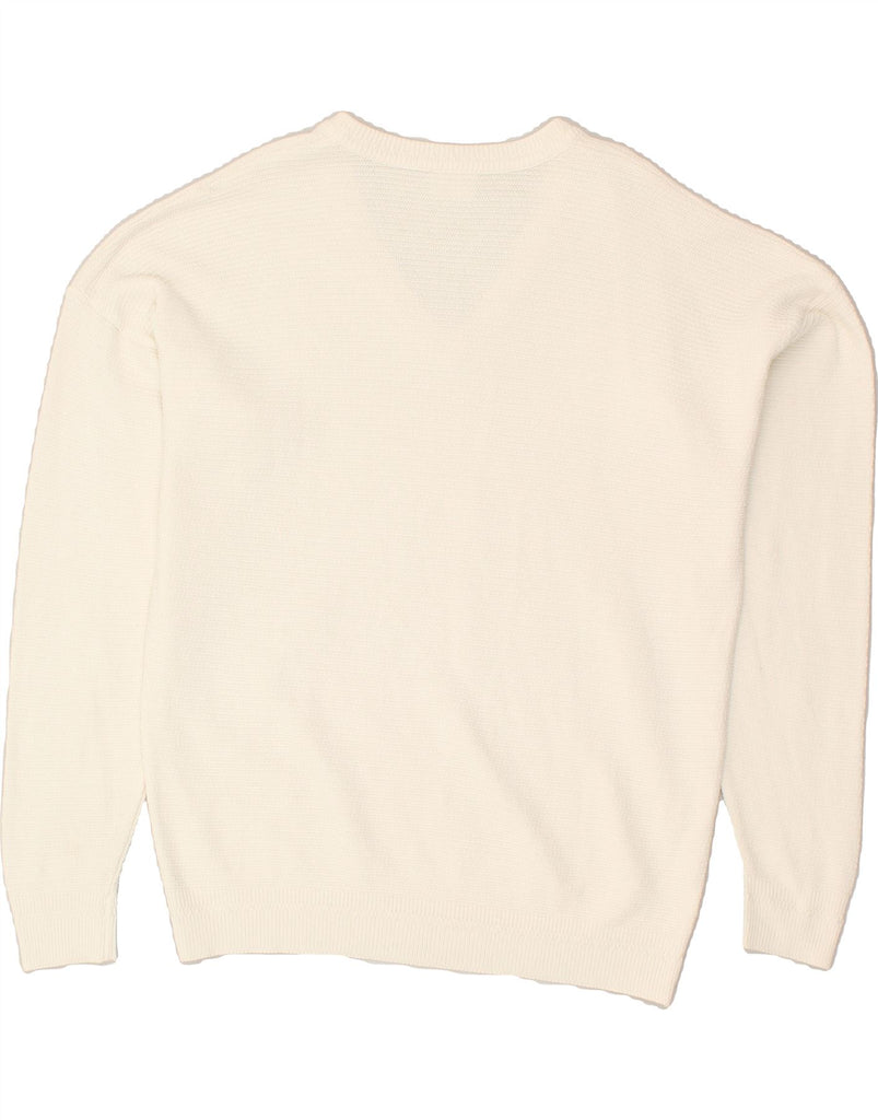 LACOSTE Mens V-Neck Jumper Sweater Size 4 Medium Off White Cotton | Vintage Lacoste | Thrift | Second-Hand Lacoste | Used Clothing | Messina Hembry 