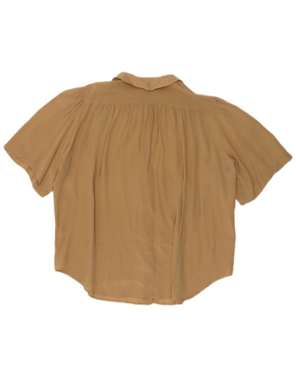 Vintage Womens Short Sleeve Oversized Shirt Blouse UK16 Large Khaki Silk