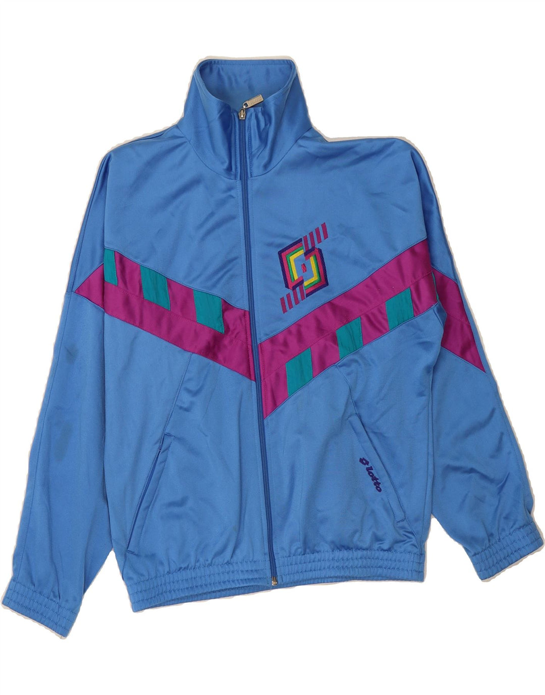 LOTTO Boys Tracksuit Top Jacket 15-16 Years 3XL Blue Geometric Polyester Vintage Lotto and Second-Hand Lotto from Messina Hembry 