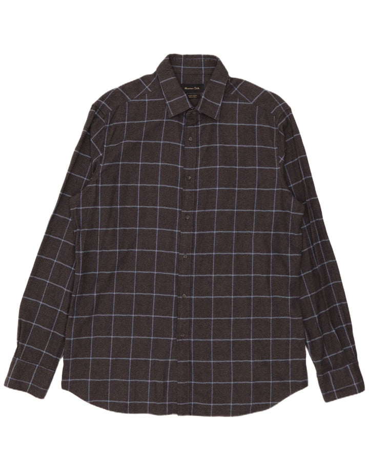 MASSIMO DUTTI Mens Flannel Shirt XL Grey Check Cotton