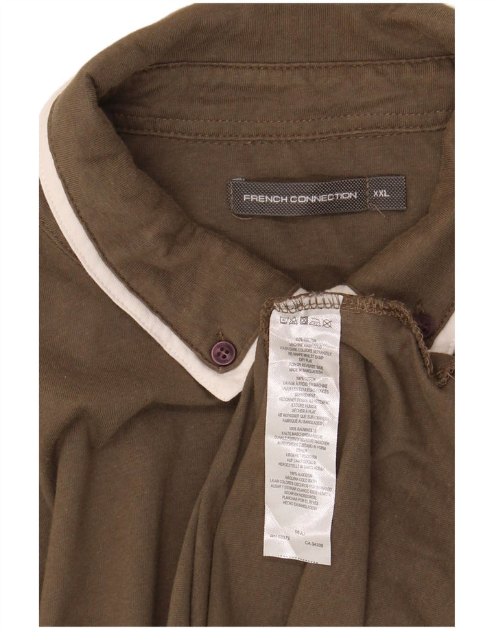 French Connection Mens Polo Shirt 2XL Khaki Striped Cotton