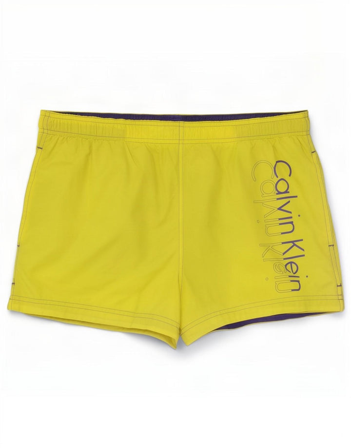Calvin Klein Mens Graphic Swimming Shorts Large Yellow Polyester