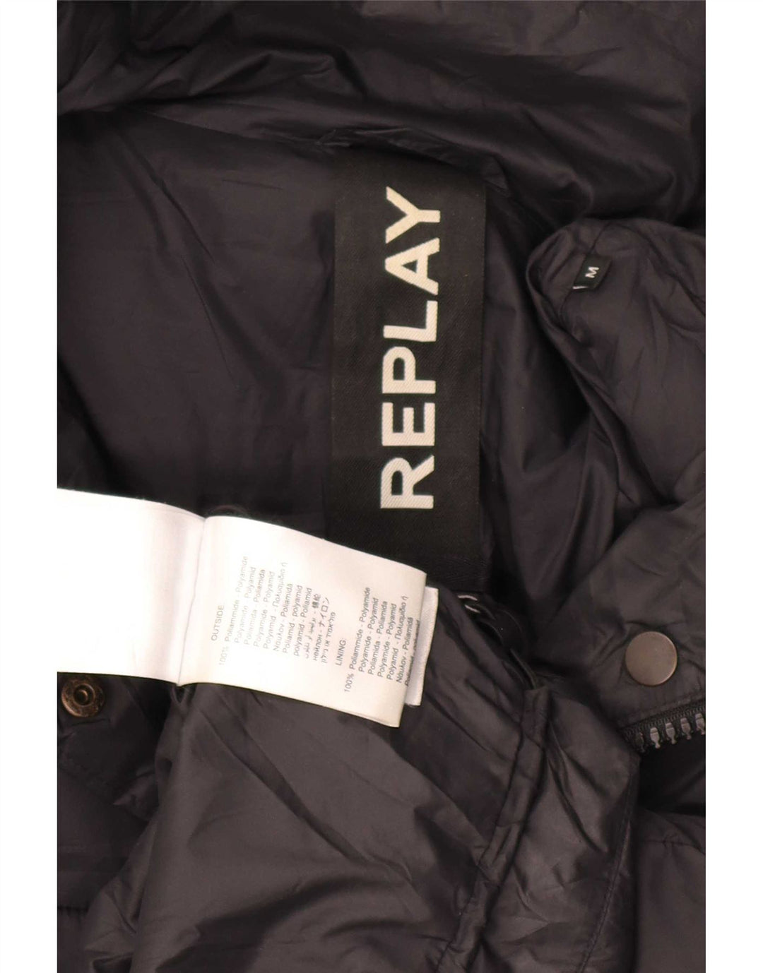 Replay Womens Graphic Padded Jacket UK 14 Medium Black Polyamide