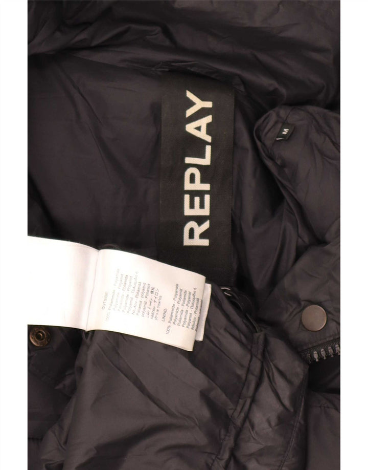 Replay Womens Graphic Padded Jacket UK 14 Medium Black Polyamide
