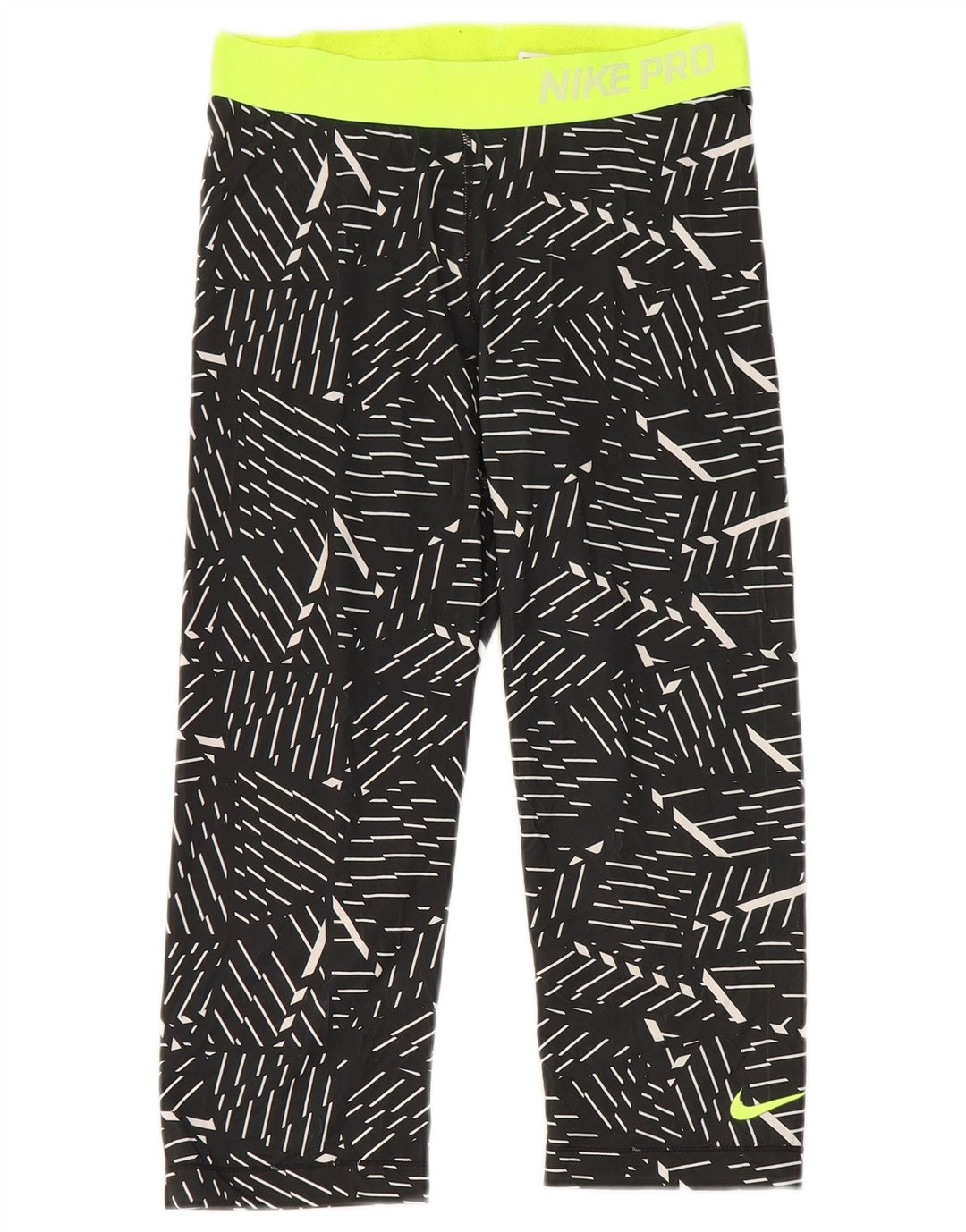 Nike Womens Graphic Capri Leggings UK 12 Medium Black Geometric Polyester