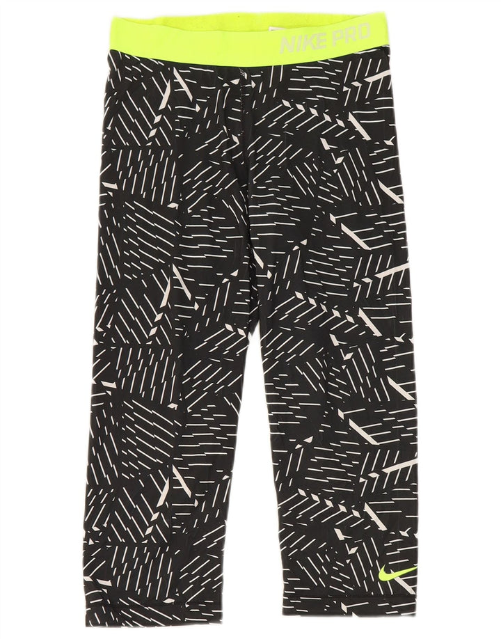 Nike Womens Graphic Capri Leggings UK 12 Medium Black Geometric Polyester