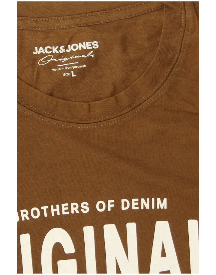 Jack & Jones Mens Graphic T-Shirt Top Large Brown Cotton