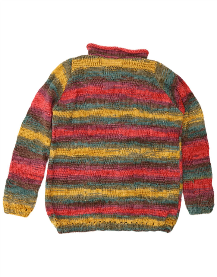 Vintage Mens Roll Neck Jumper Sweater Large Multicoloured Striped