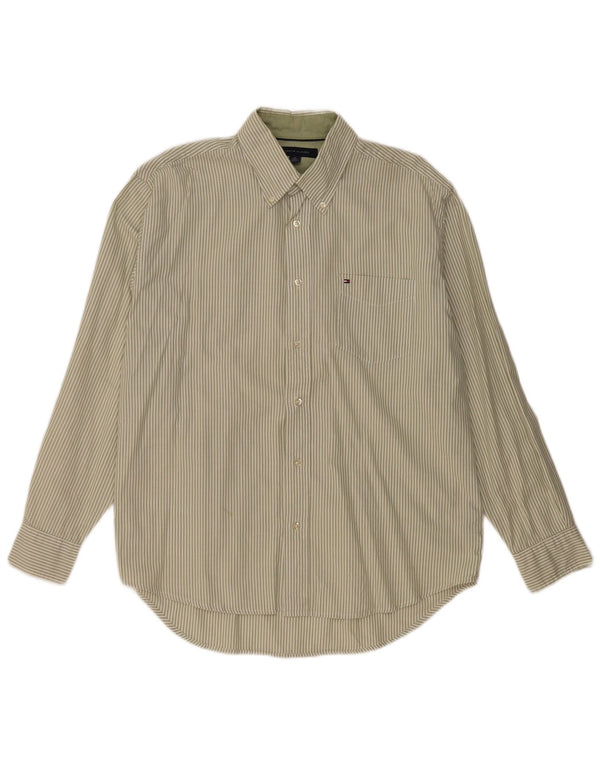 TOMMY HILFIGER Mens Shirt Medium Khaki Pinstripe Cotton