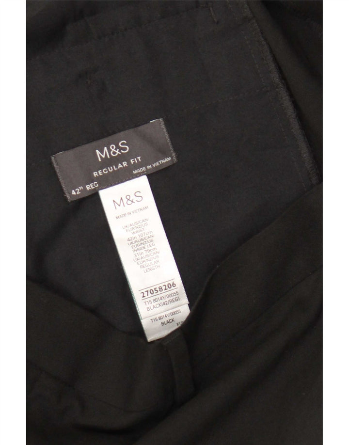 Marks & Spencer Mens Regular Fit Suit Trousers W42 L31 Black Polyester