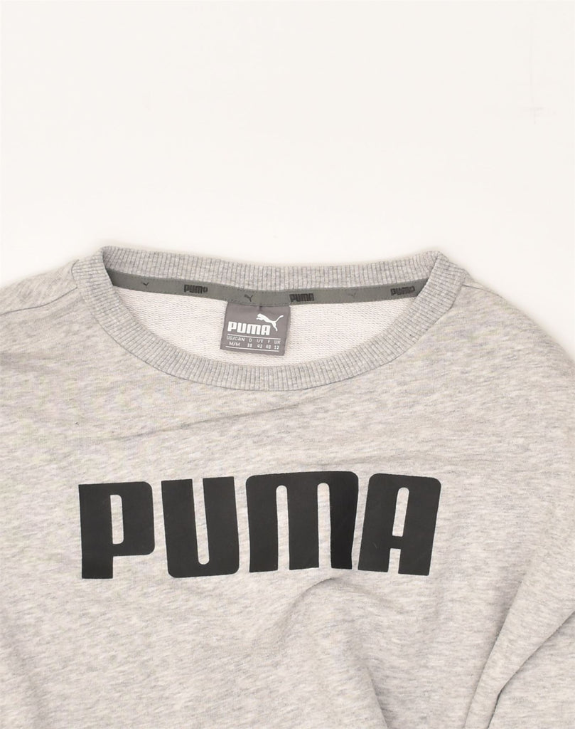 PUMA Womens Graphic Sweatshirt Jumper UK 12 Medium Grey Cotton | Vintage Puma | Thrift | Second-Hand Puma | Used Clothing | Messina Hembry 