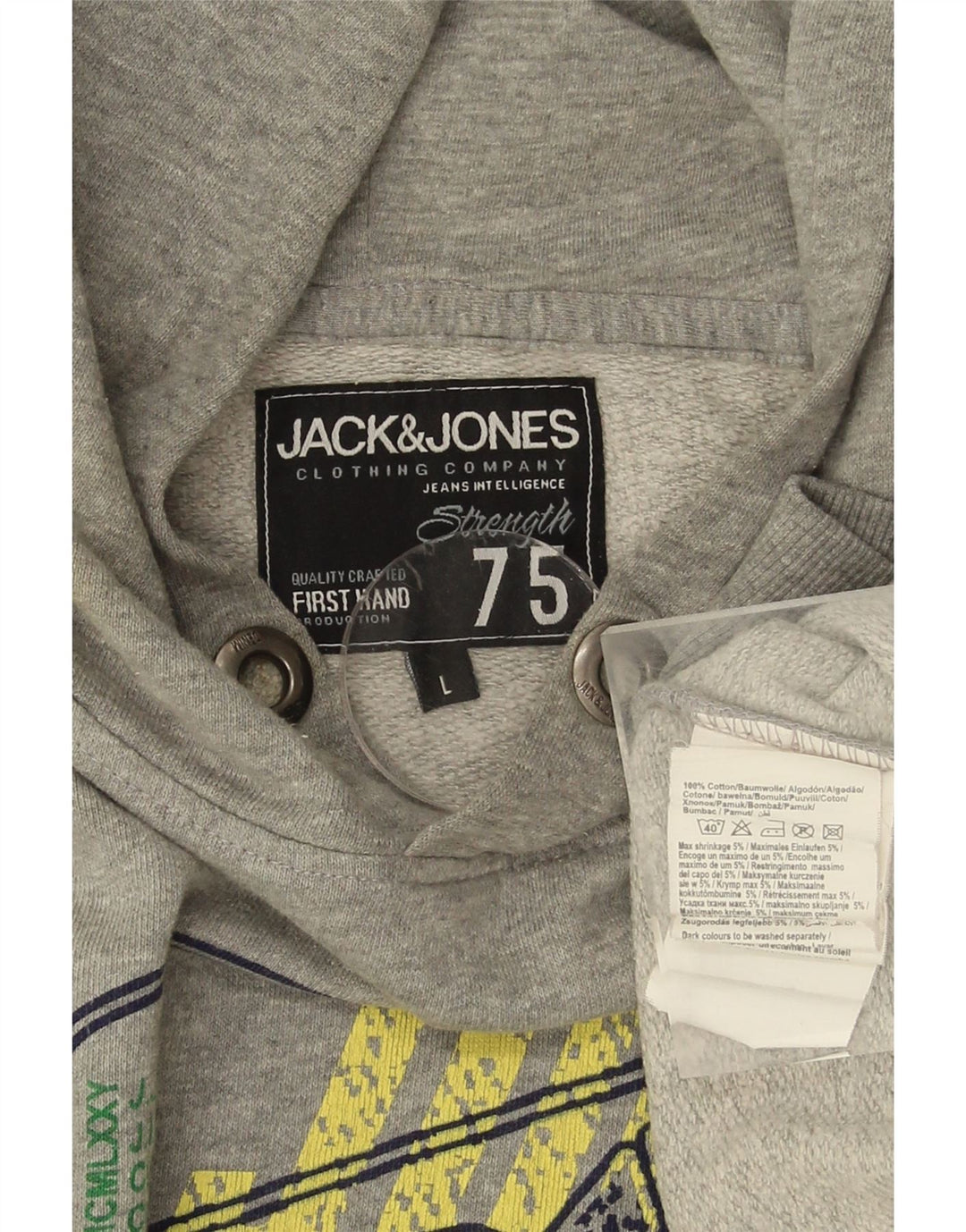 JACK & JONES Mens Graphic Hoodie Jumper Large Grey Cotton Vintage Jack & Jones and Second-Hand Jack & Jones from Messina Hembry 