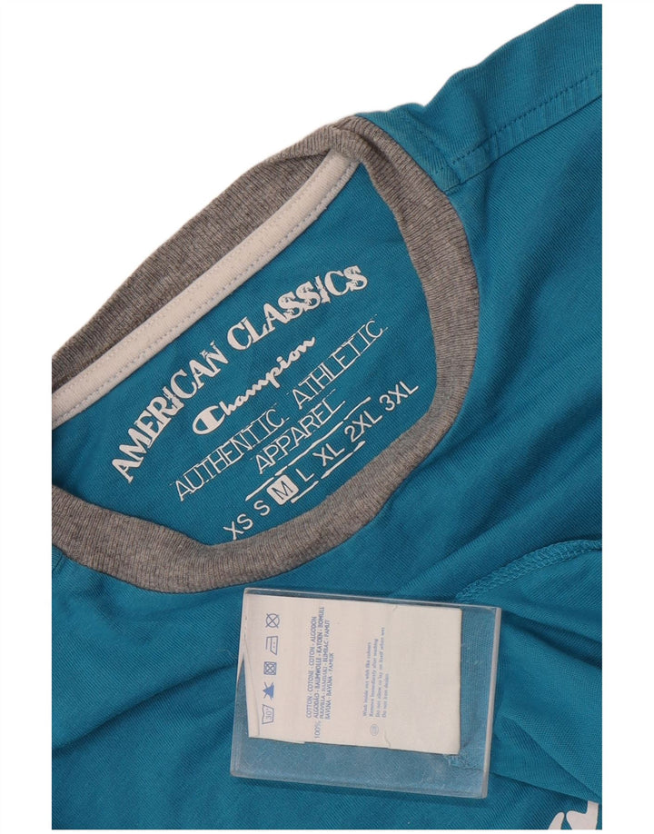 Champion Mens Graphic T-Shirt Top Medium Blue Colourblock Cotton