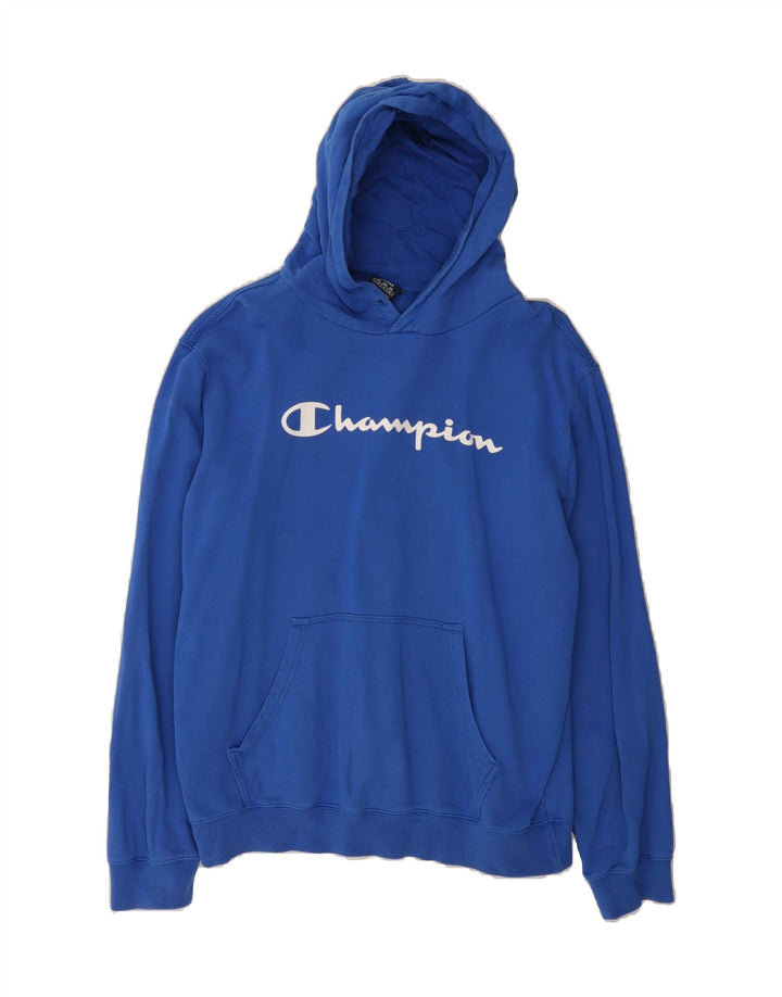 CHAMPION Mens Graphic Hoodie Jumper Large Blue Vintage Champion and Second-Hand Champion from Messina Hembry 