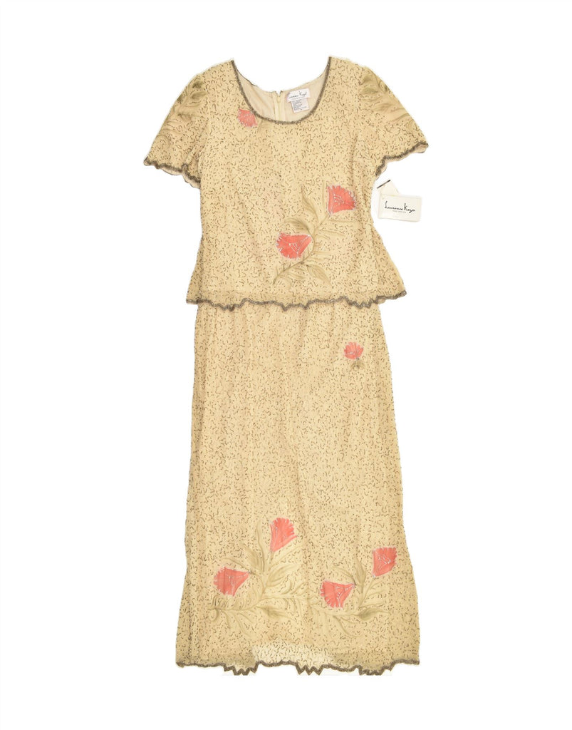 LAURENCE KOZAR Womens Shift Dress US 10 Large Beige Floral Silk | Vintage Laurence Kozar | Thrift | Second-Hand Laurence Kozar | Used Clothing | Messina Hembry 