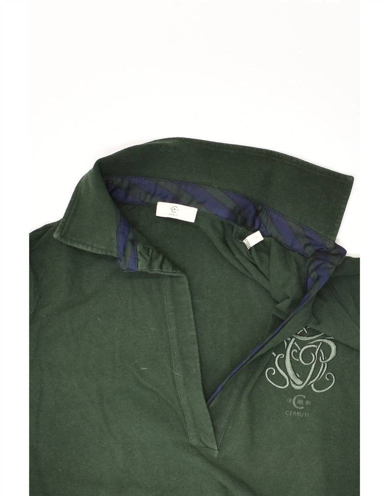 CERRUTI Womens Long Sleeve Polo Shirt UK 8 Small Green Cotton | Vintage Cerruti | Thrift | Second-Hand Cerruti | Used Clothing | Messina Hembry 