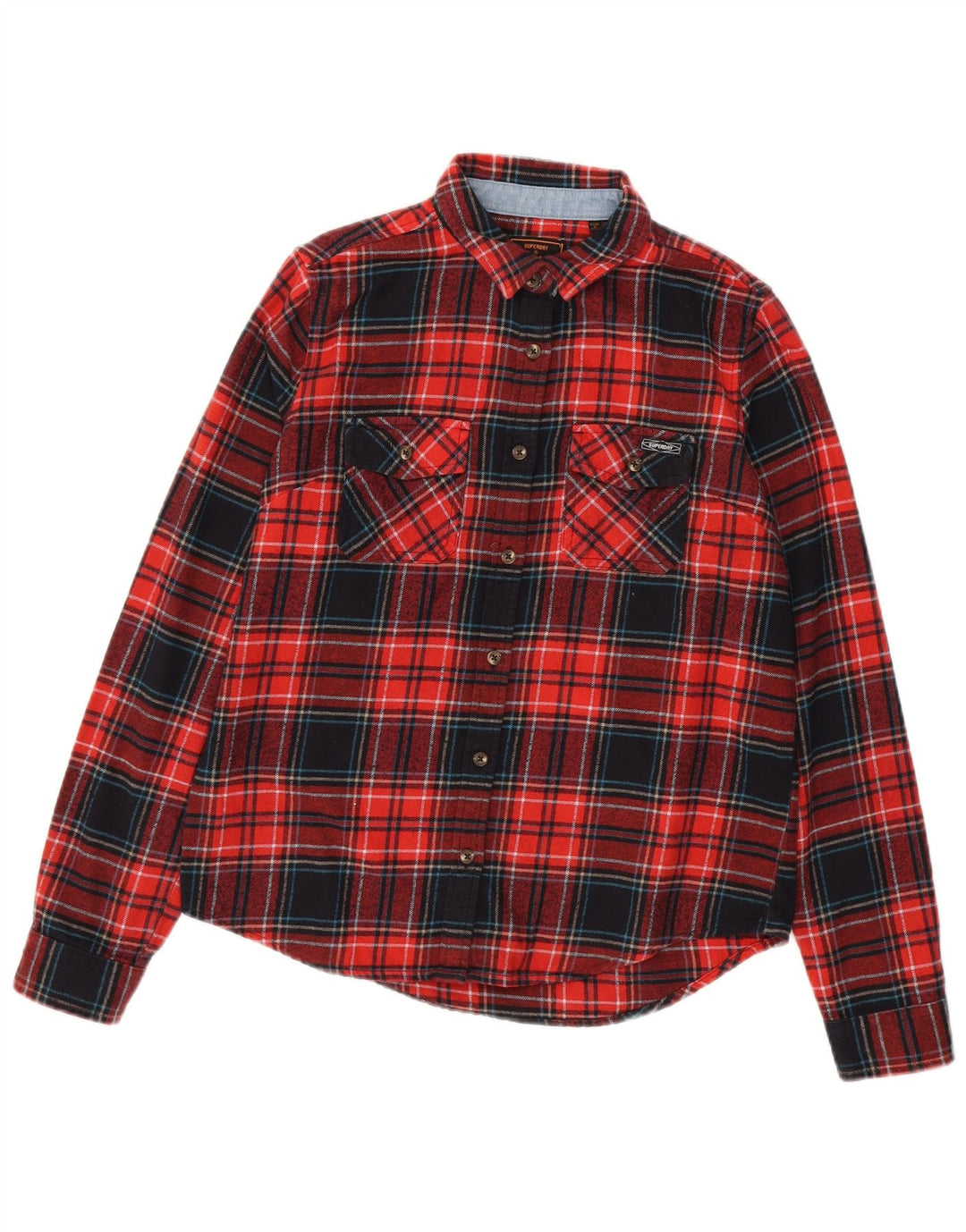 SUPERDRY Womens Flannel Shirt UK 8 Small Red Check Cotton