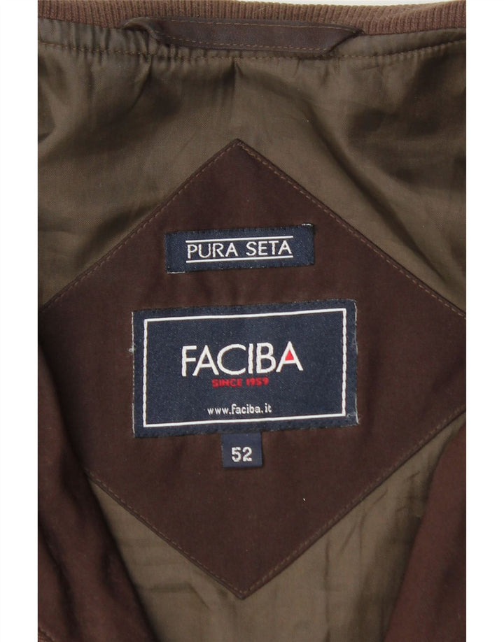 Faciba Mens Bomber Jacket IT 52 XL Brown Silk